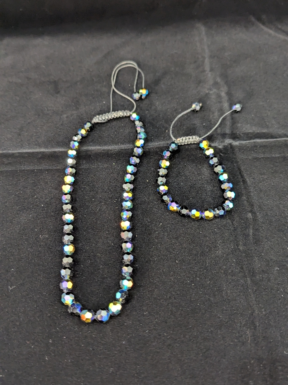 Iridescent Black Beaded Necklace and Bracelet Set